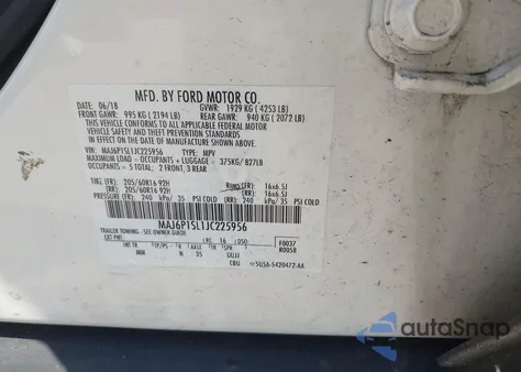 2018 Ford Ecosport S из США, поврежденный, VIN MAJ6P1SL1JC225956